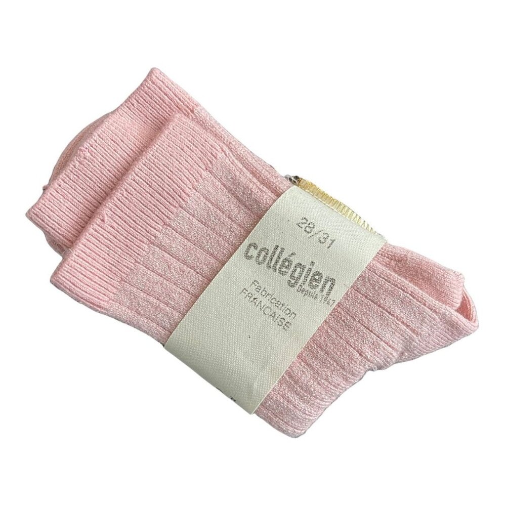 **NEW** Collegien Size 28/31 Victorie Glitter Ribbed Crew Socks In Rose Quartz
